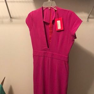 Fuschia plunge neck jumpsuit